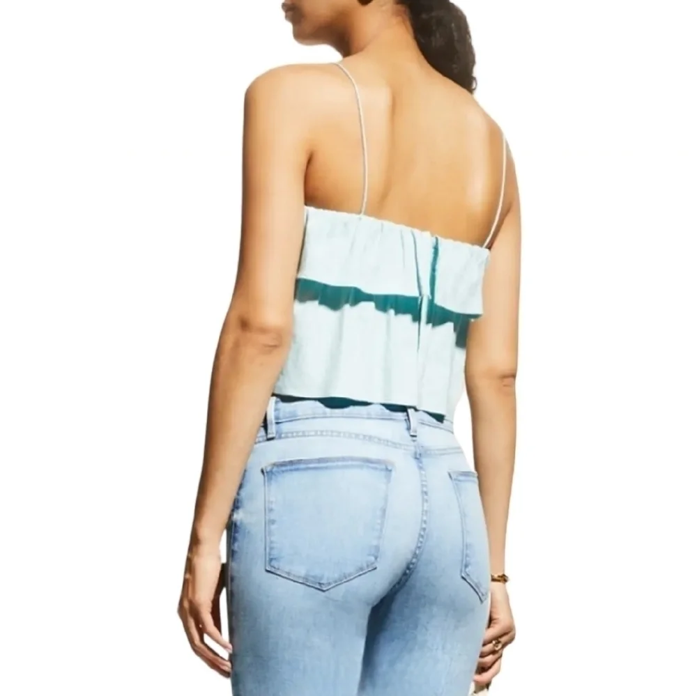 alice + olivia Cropped Tiered Linen-blend Top, Size 8, Blue, NWT